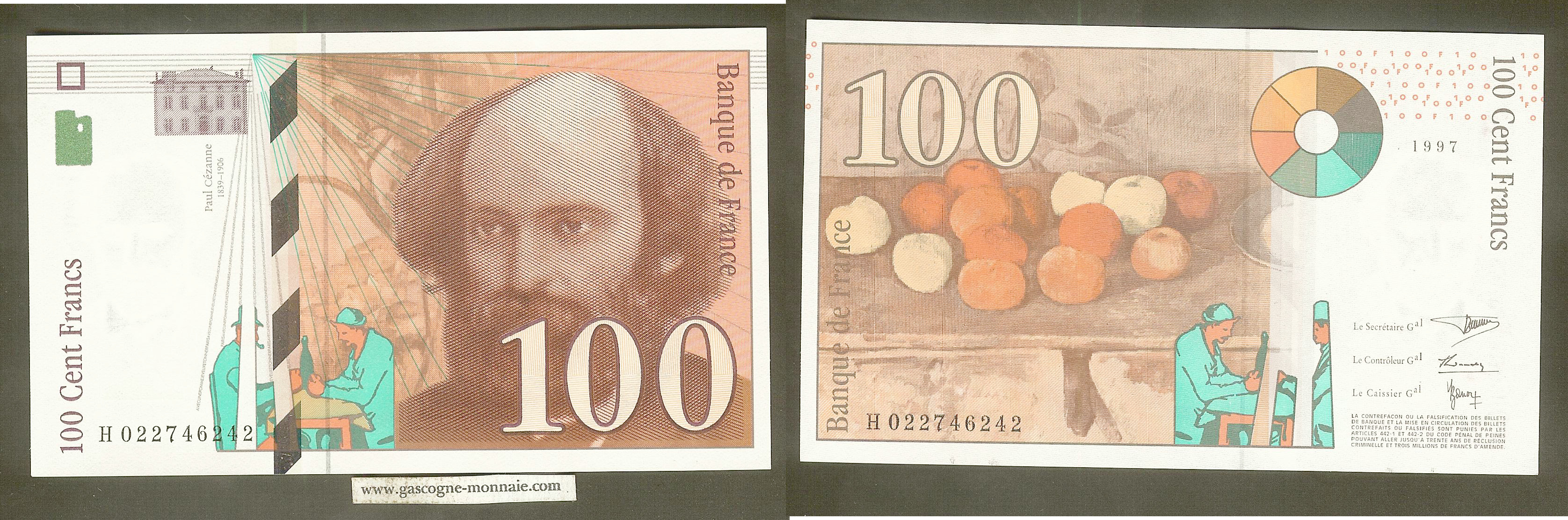 100 Francs Paul Cezanne 1997 AU+